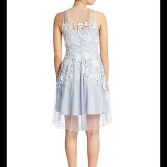 Eva Franco Mesh Overlay Floral Sleeveless Dress Pale Blue - Picture 2 of 4